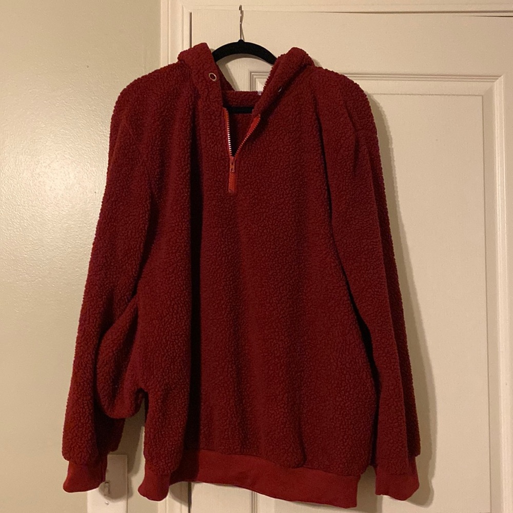 Fuzzy red pullover sweater with pockets!!